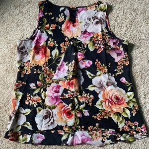Black floral woven tank